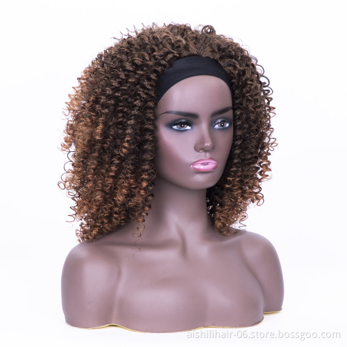 wholesale black headband wig light brown kinky curly wigs synthetic fiber for black women